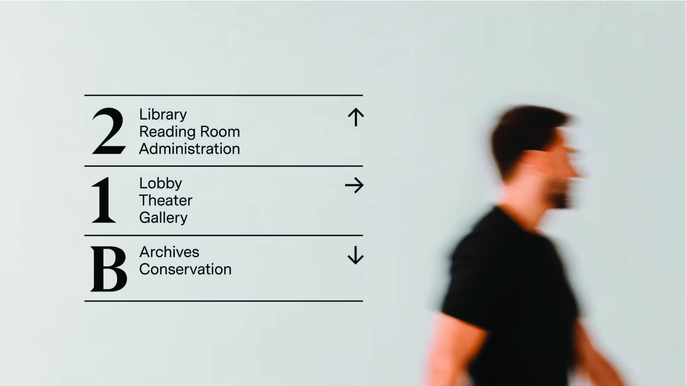 Floor directory with large numbers, destination groups, and right-aligned arrows